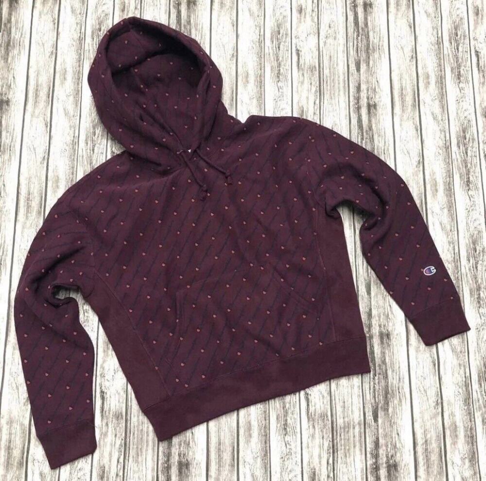 Womens Champion Reverse Weave Hoodie L LARGE C Logo Sweatshirt Pullover Purple